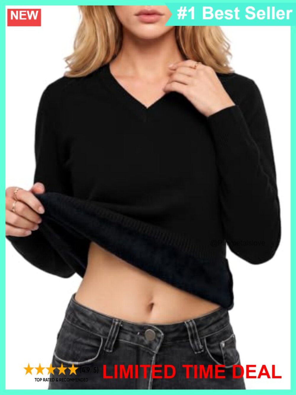 Fleece Lined V Neck Thermal Knit Pullover Sweater